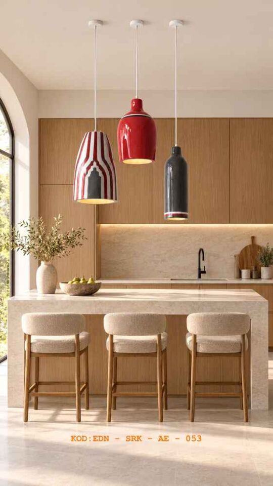 Renkli Kilim Üçlü El Yapımı Çini Sarkıt Seti
