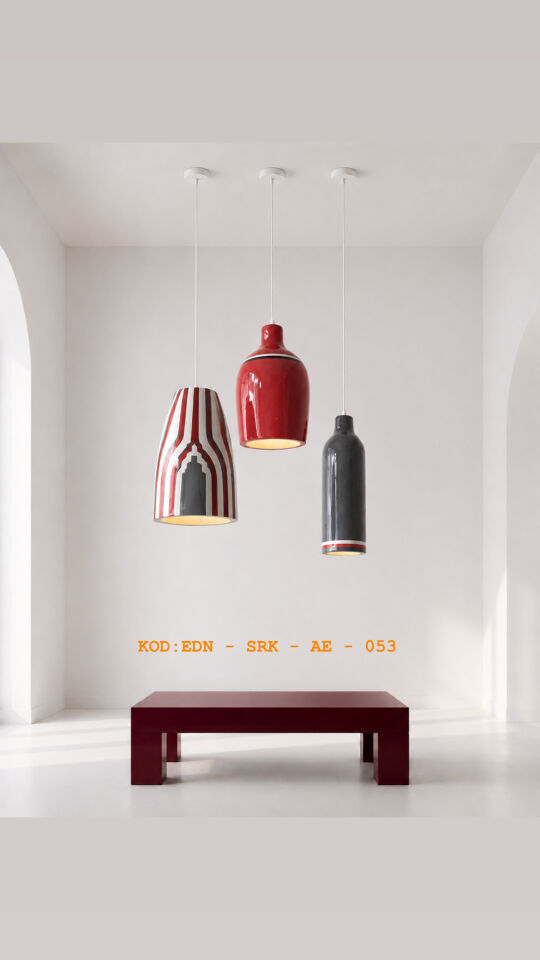 Renkli Kilim Üçlü El Yapımı Çini Sarkıt Seti