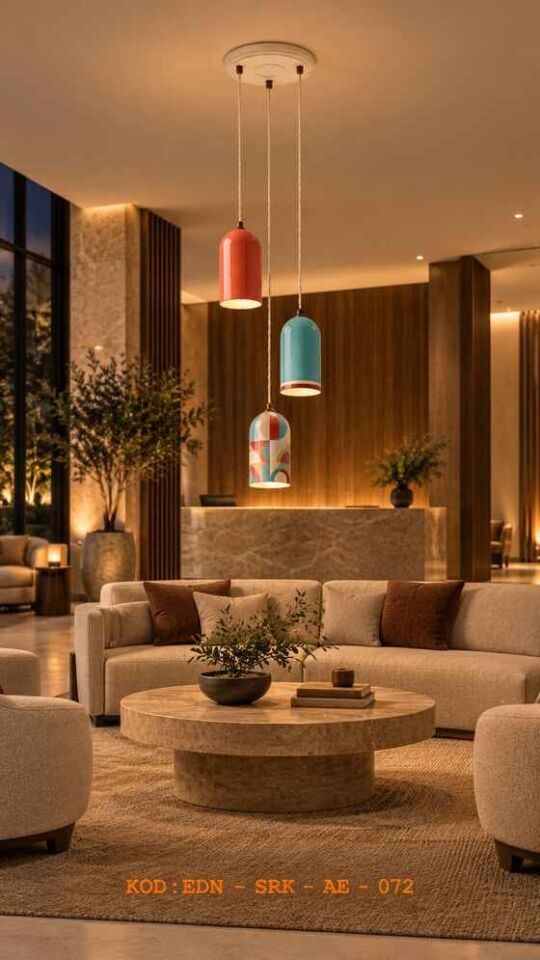 Fuşya Zebra Gece Üçlü El Yapımı Çini Sarkıt Seti