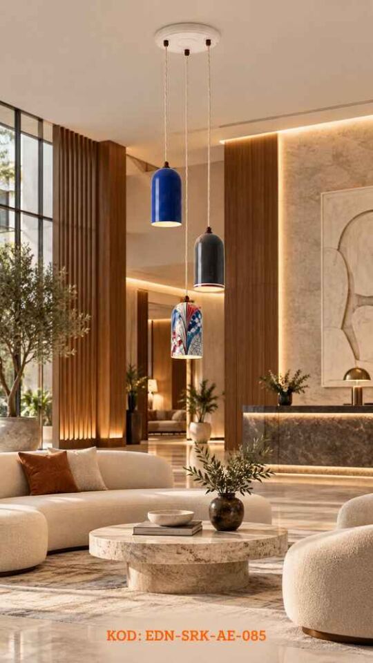 Bronz Gece Üçlü El Yapımı Çini Sarkıt Seti