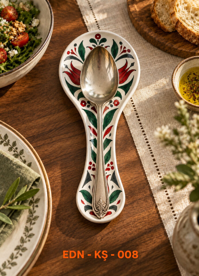 Kırmızı Lale El Yapımı Çini Kaşıklık