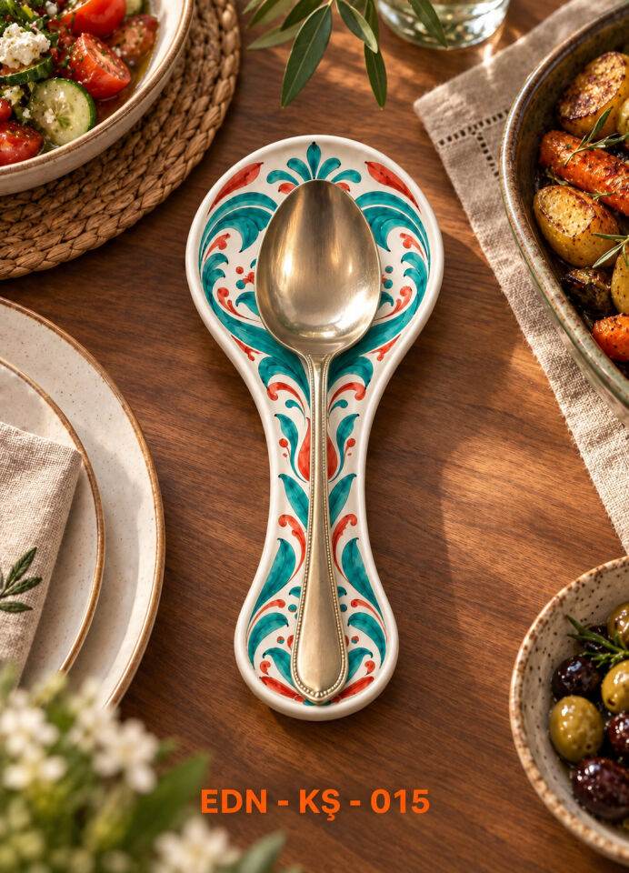 Turkuaz Mercan El Yapımı Çini Kaşıklık