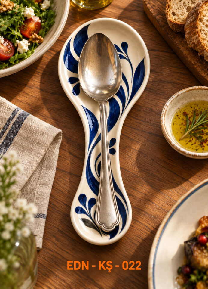Kobalt Akış El Yapımı Çini Kaşıklık
