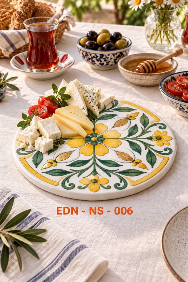 Sarı Bahar El Yapımı Çini Yuvarlak Nihale