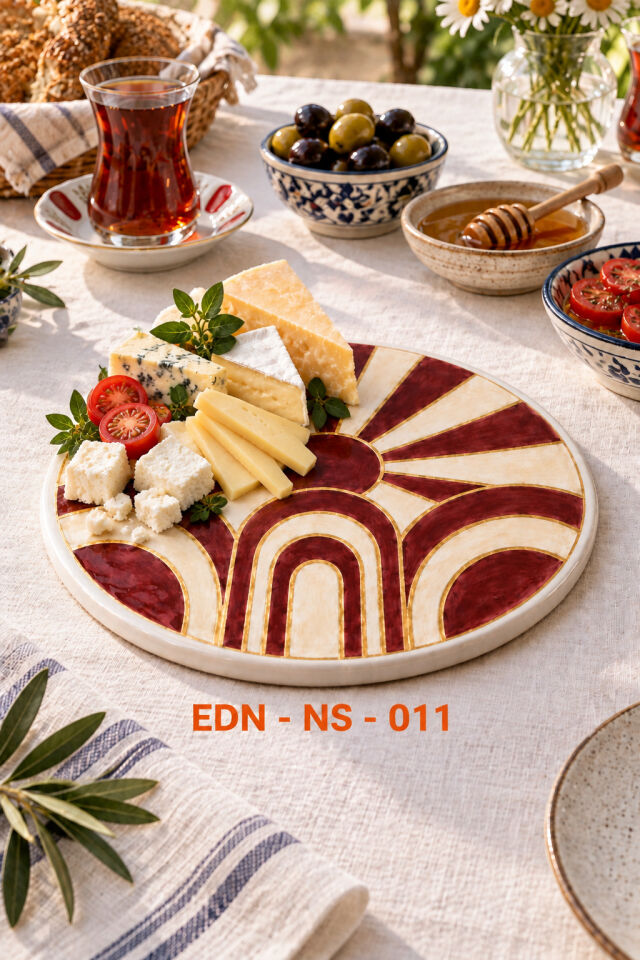 Bordo Güneş El Yapımı Çini Yuvarlak Nihale
