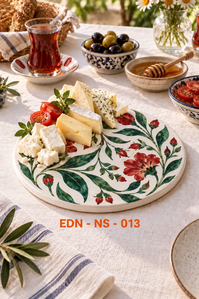 Kırmızı Çiçek El Yapımı Çini Yuvarlak Nihale