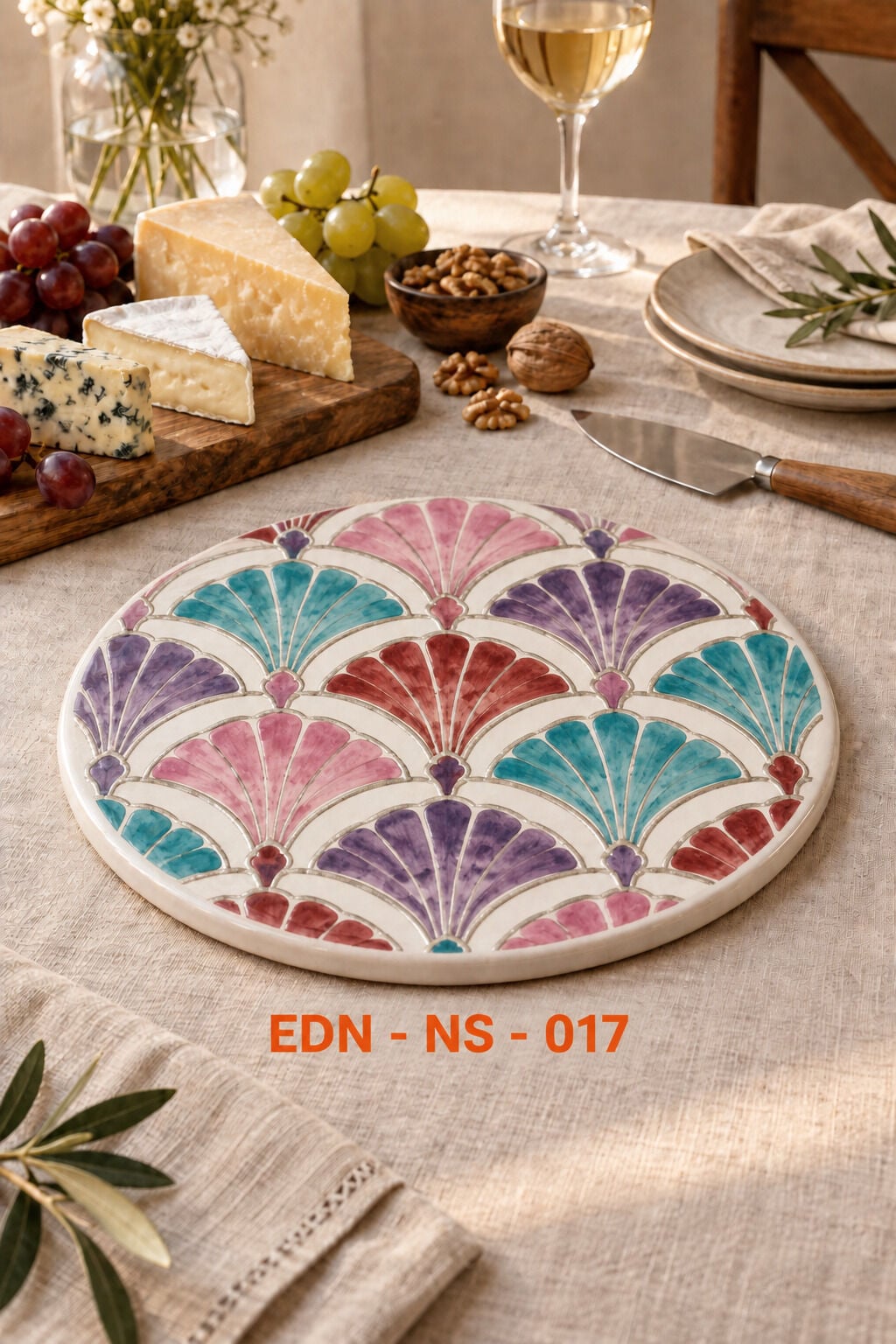Pastel Yelpaze El Yapımı Çini Yuvarlak Nihale