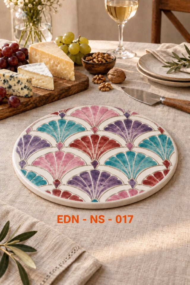 Pastel Yelpaze El Yapımı Çini Yuvarlak Nihale