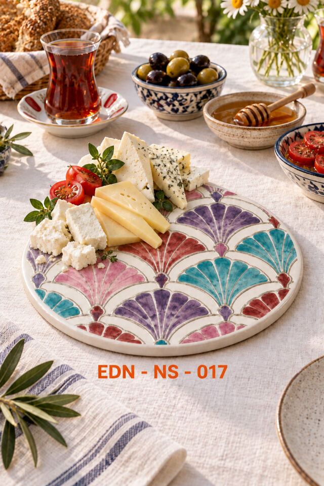 Pastel Yelpaze El Yapımı Çini Yuvarlak Nihale