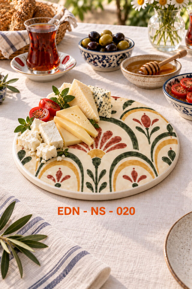 Bordo Palmet El Yapımı Çini Yuvarlak Nihale