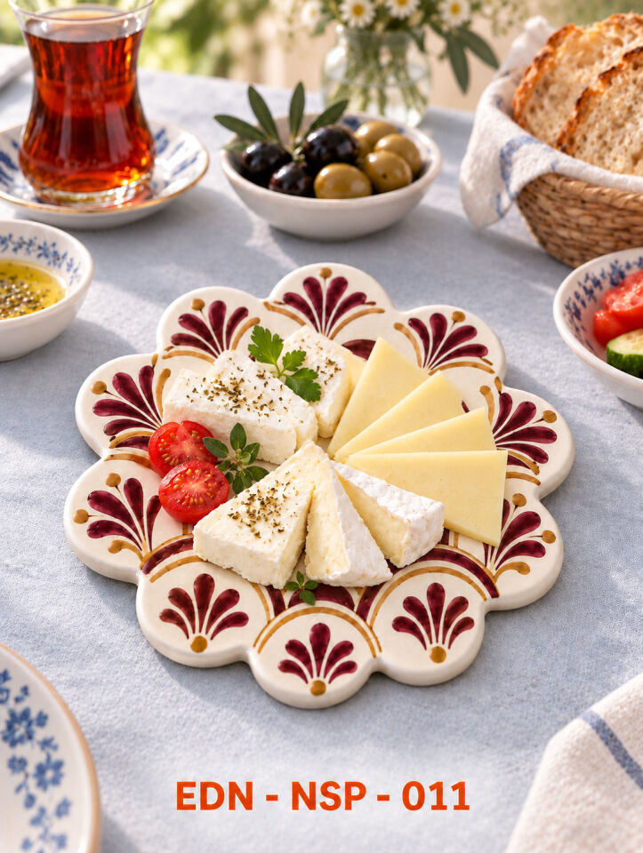 Bordo Yelpaze El Yapımı Çini Papatya Nihale