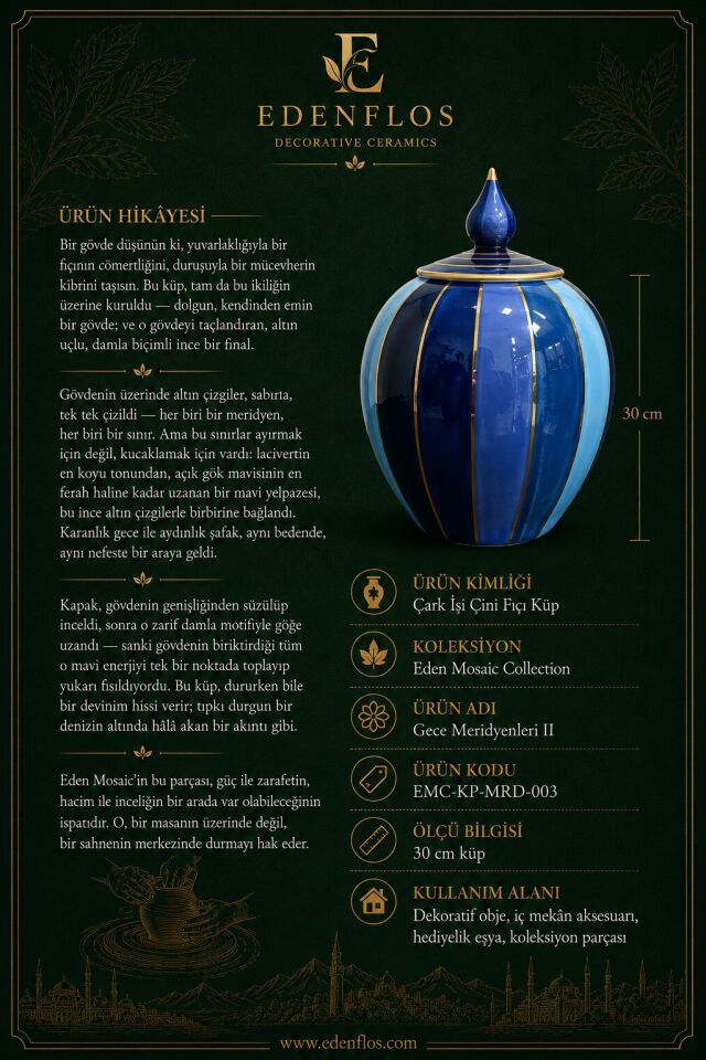 Gece Meridyenleri II El Yapımı Çini Küp