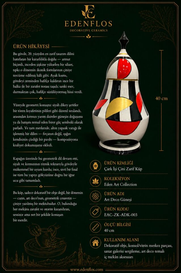 Art Deco Güneşi El Yapımı Çini Küp